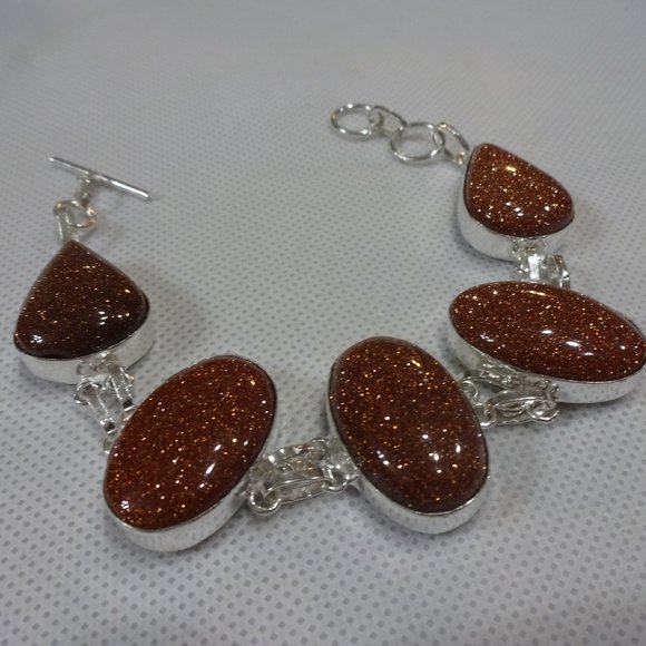 Sparkling "GOLD SUNSTONE" Handmade Sterling Bracelet #554A - Picture 1 of 3